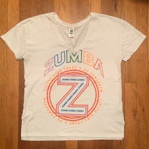 Zumba Wear - Destination Zumba V-Neck - White - Size Spicy (Sm) - Lightly Worn